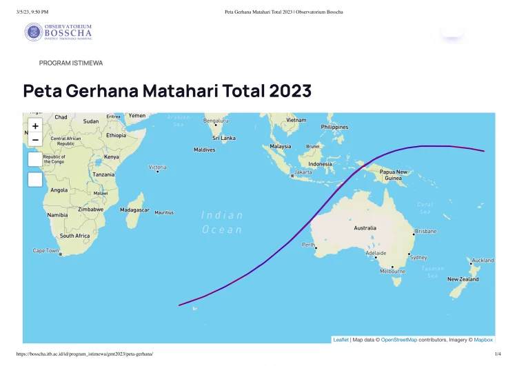 Peta Gerhana Matahari Total 2023. Image by Bosscha